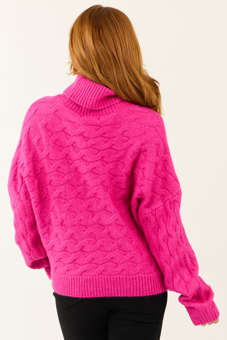 Magenta Braided Knit Turtleneck Soft Sweater