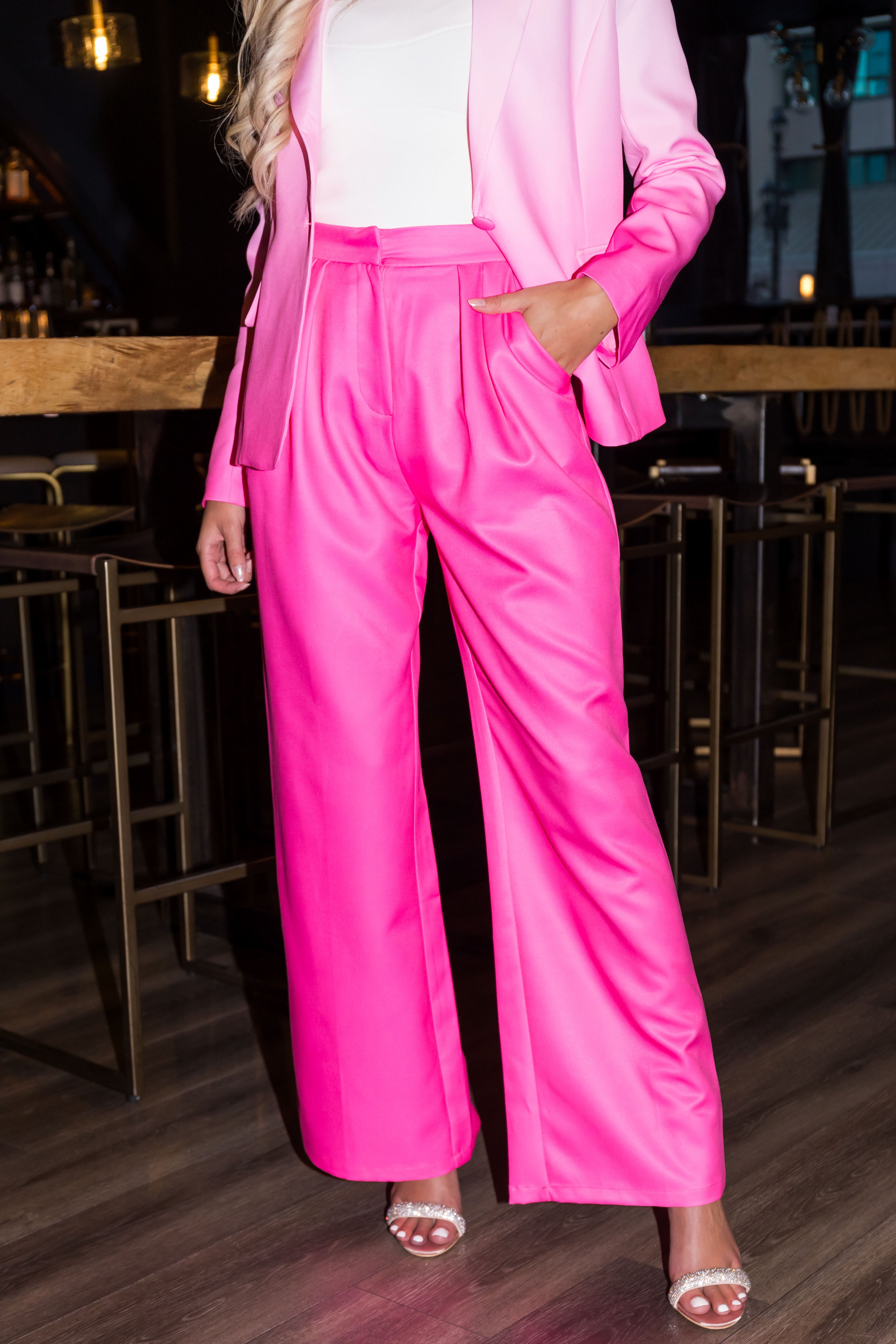 Magenta Front Zipper Wide Leg Trouser