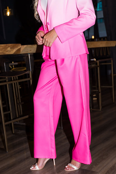 Magenta Front Zipper Wide Leg Trouser