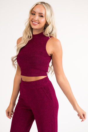 Magenta Glitter Sleeveless Lurex Crop Top