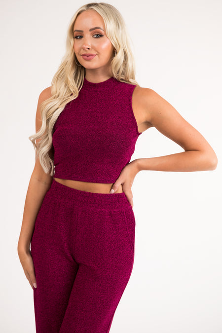 Magenta Glitter Sleeveless Lurex Crop Top