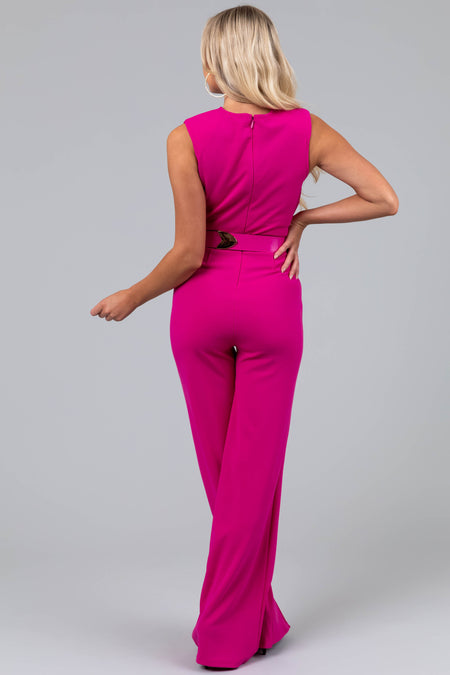 Magenta Gold Studded Sleeveless Jumpsuit