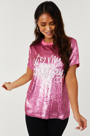 Magenta 'It's My Birthday' Sequin Top