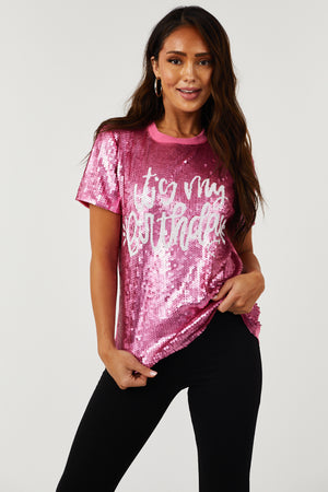 Magenta 'It's My Birthday' Sequin Top