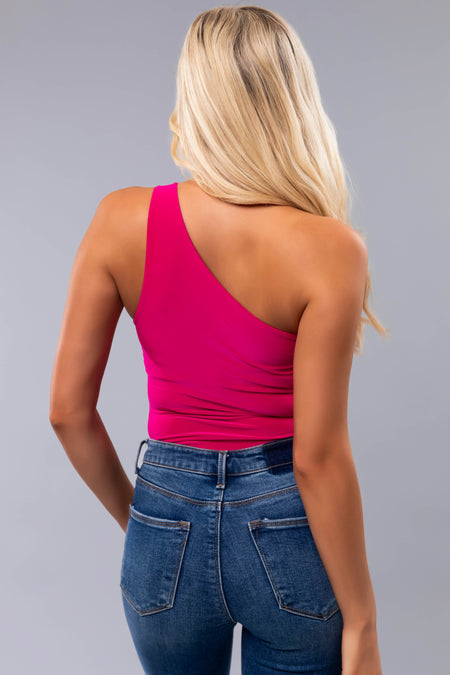 Magenta One Shoulder Stretchy Knit Bodysuit