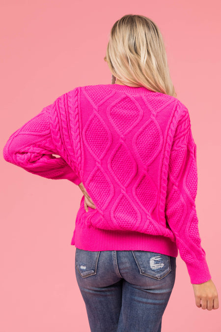 Magenta Oversized Cable Knit Sweater