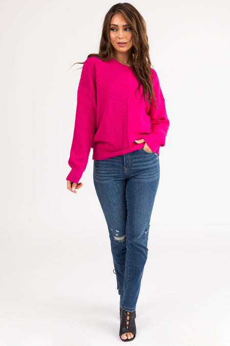 She+Sky Magenta Ribbed Knit Crew Neck Sweater