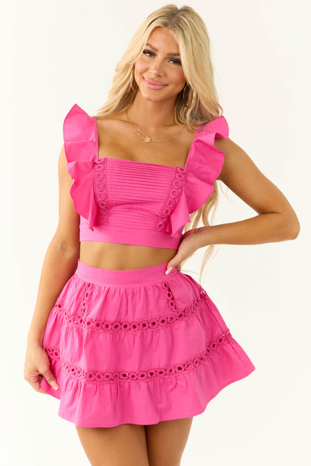 Magenta Ruffle Top and Skirt Set