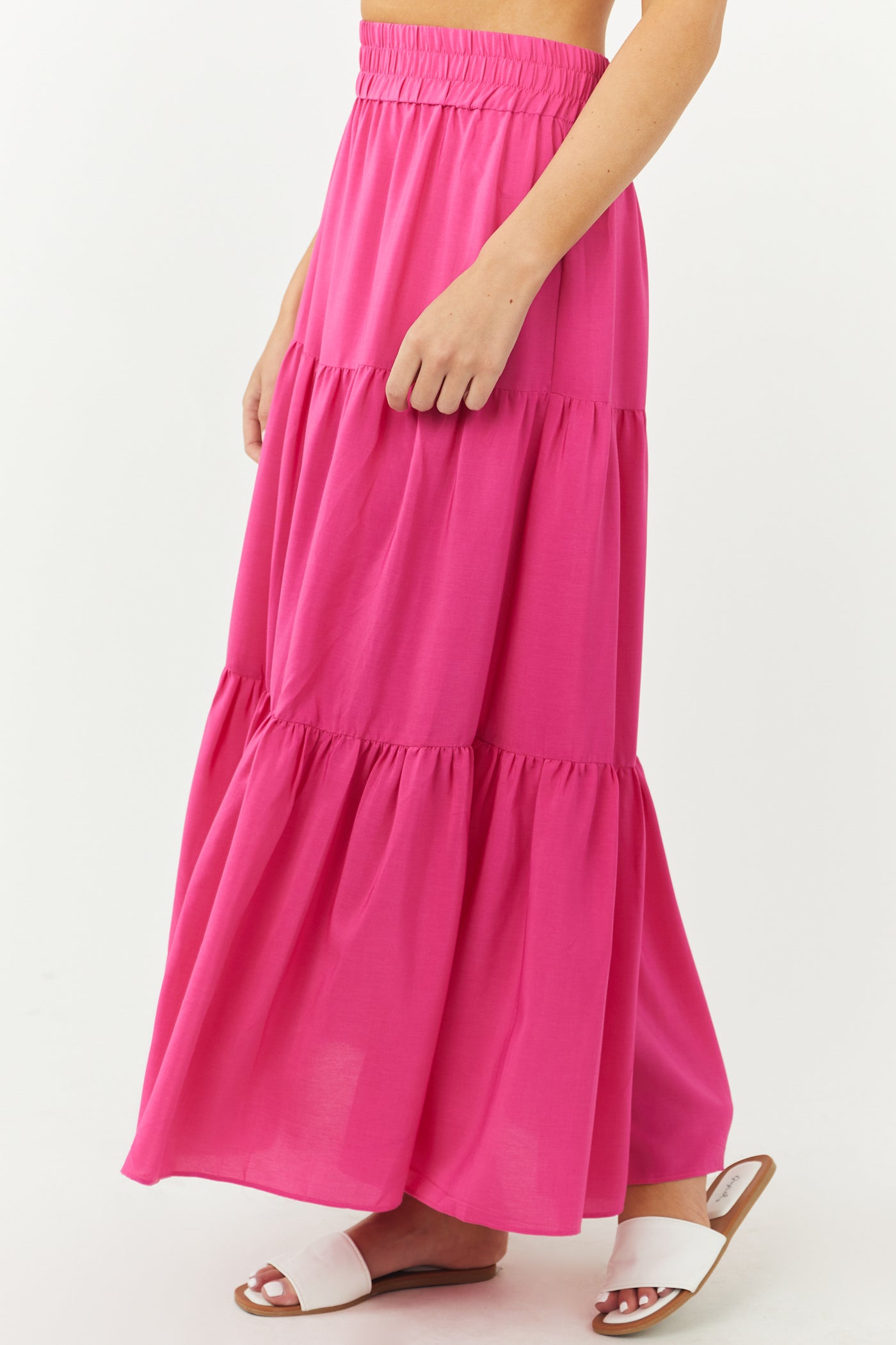 Magenta Tiered Smocked Waist Woven Maxi Skirt