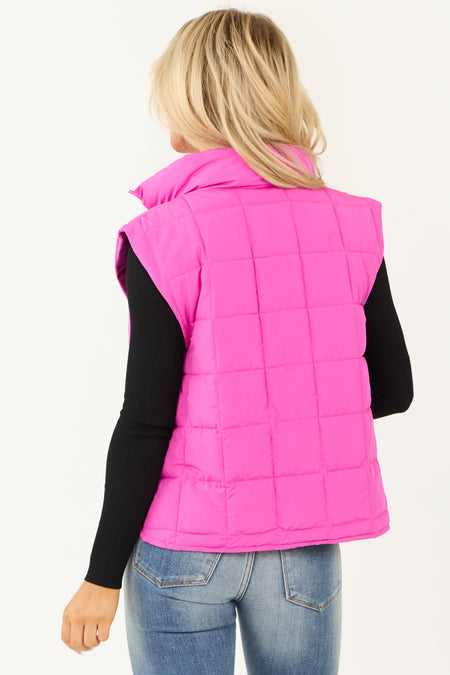 Magenta Zip Up Mock Neck Padded Puffer Vest