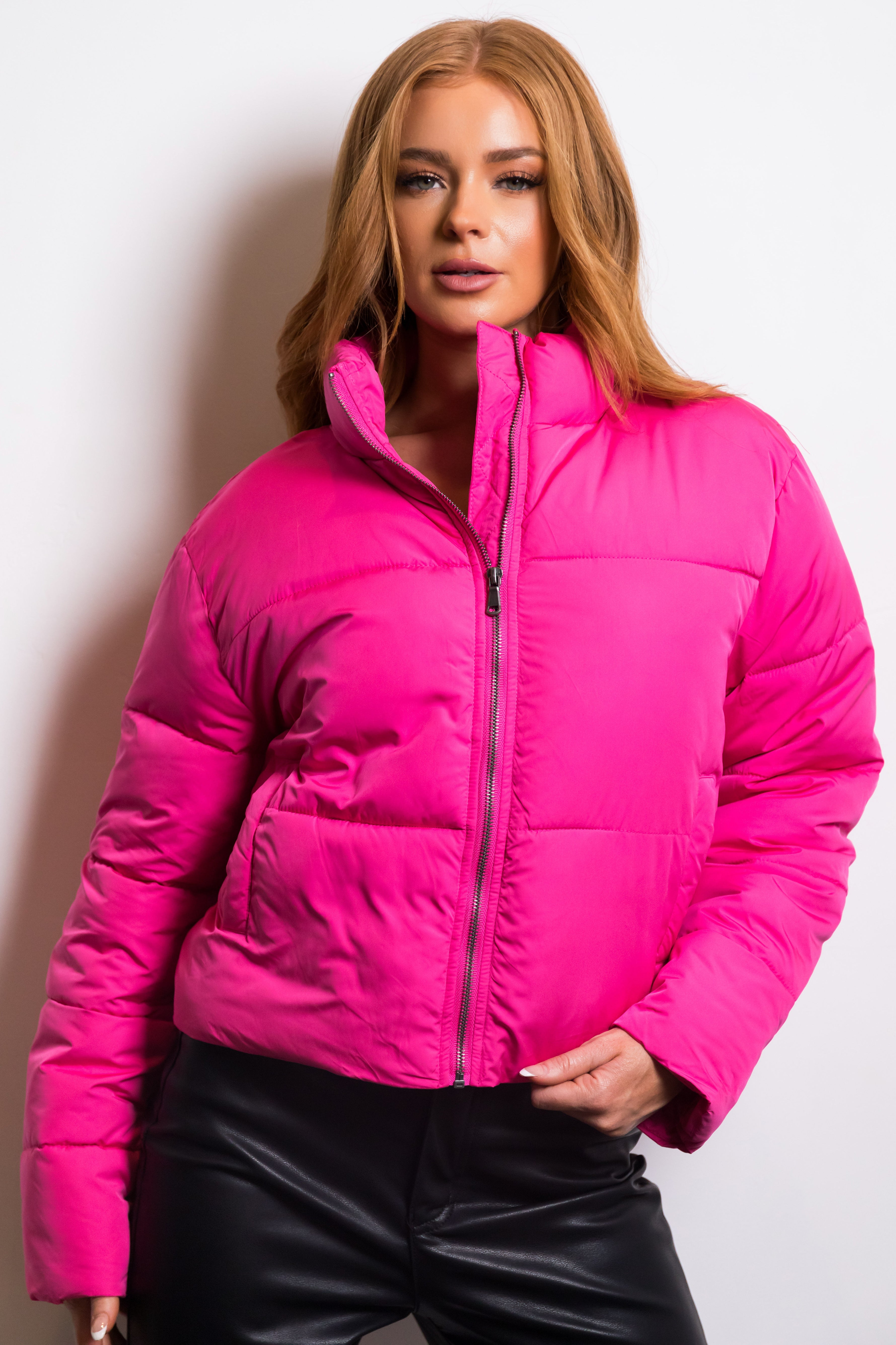 Magenta Zip Up Quilted Puffer Jacket | Lime Lush