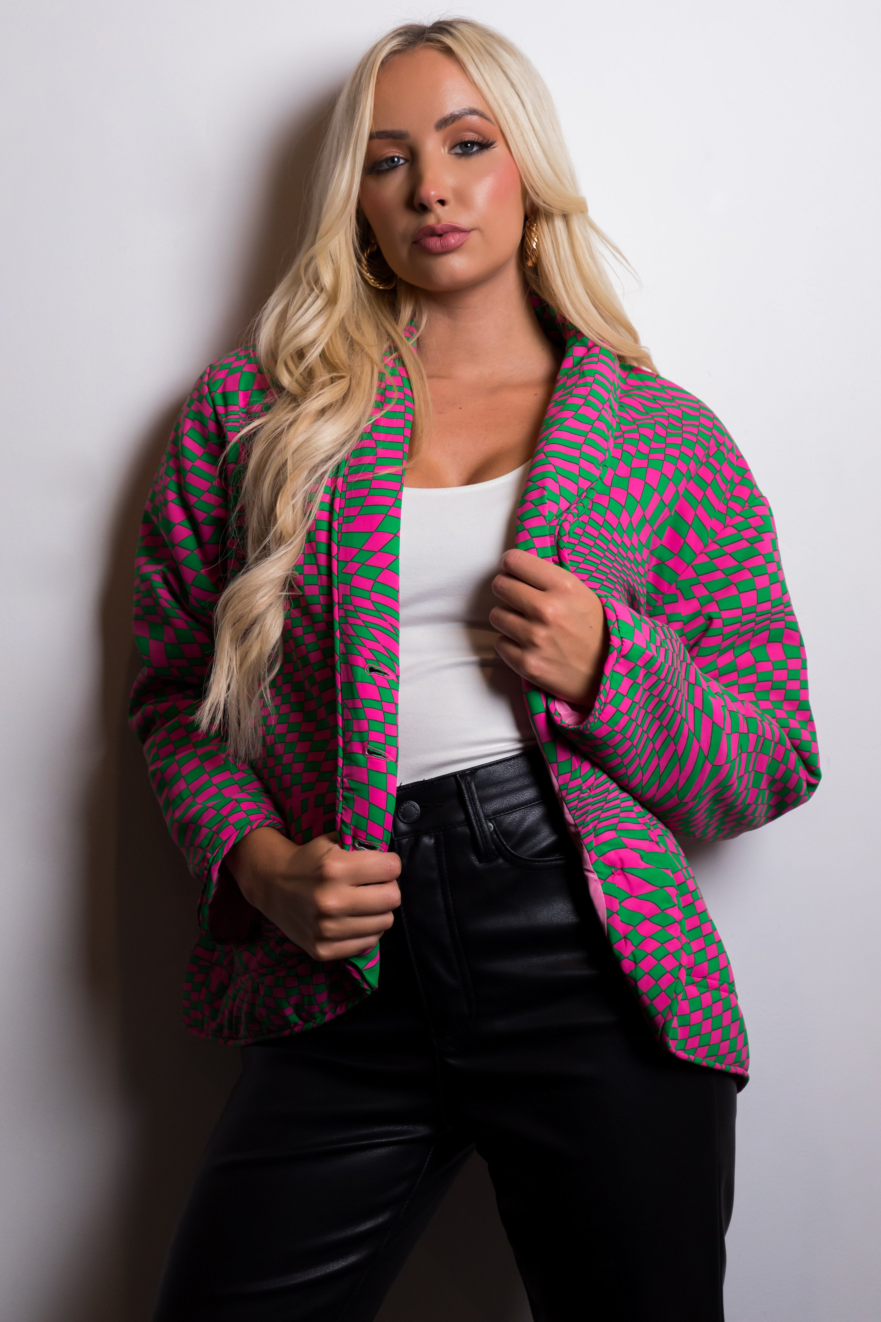 Magenta and Kelly Green Geometric Print Jacket