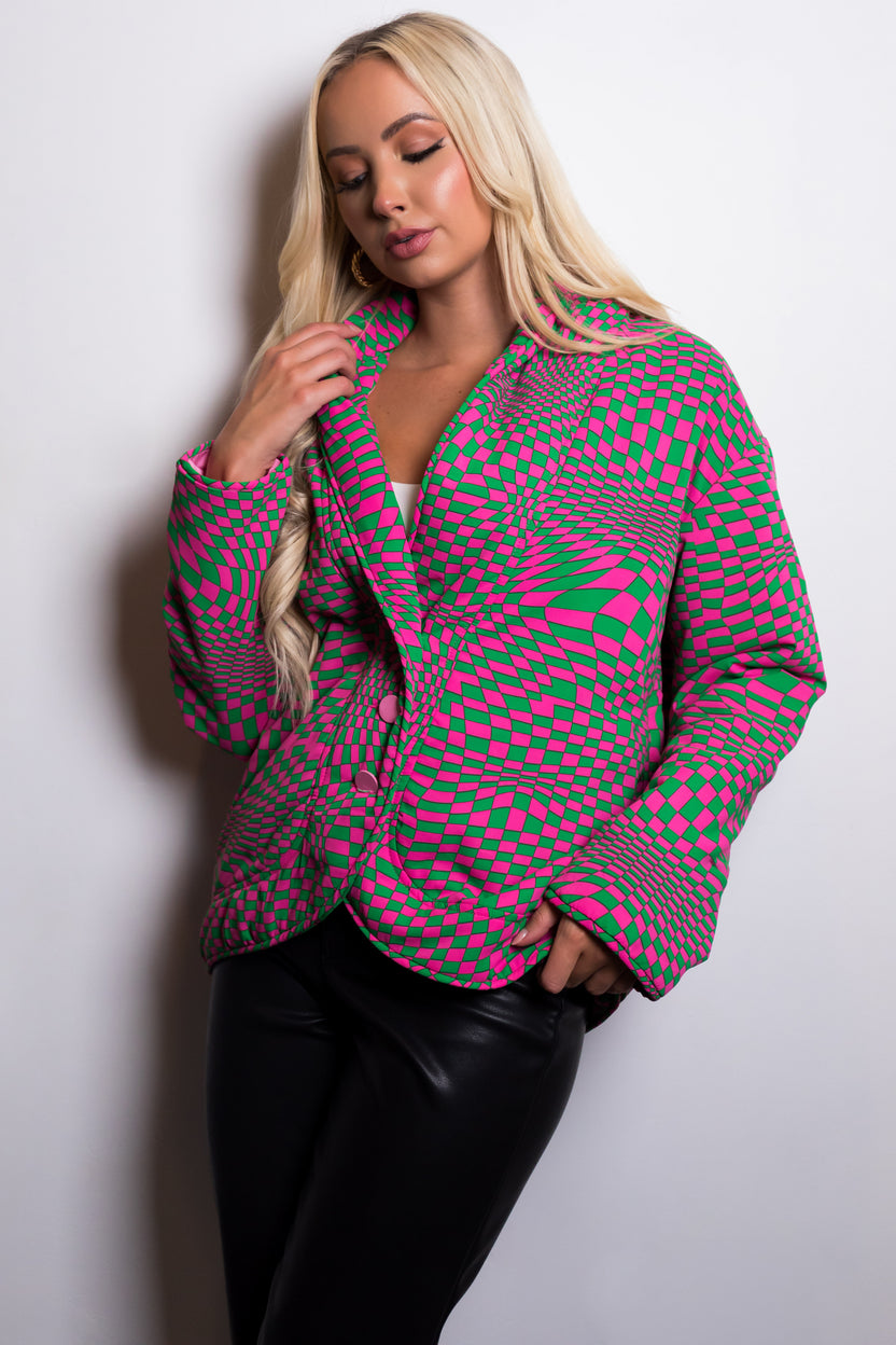 Magenta and Kelly Green Geometric Print Jacket