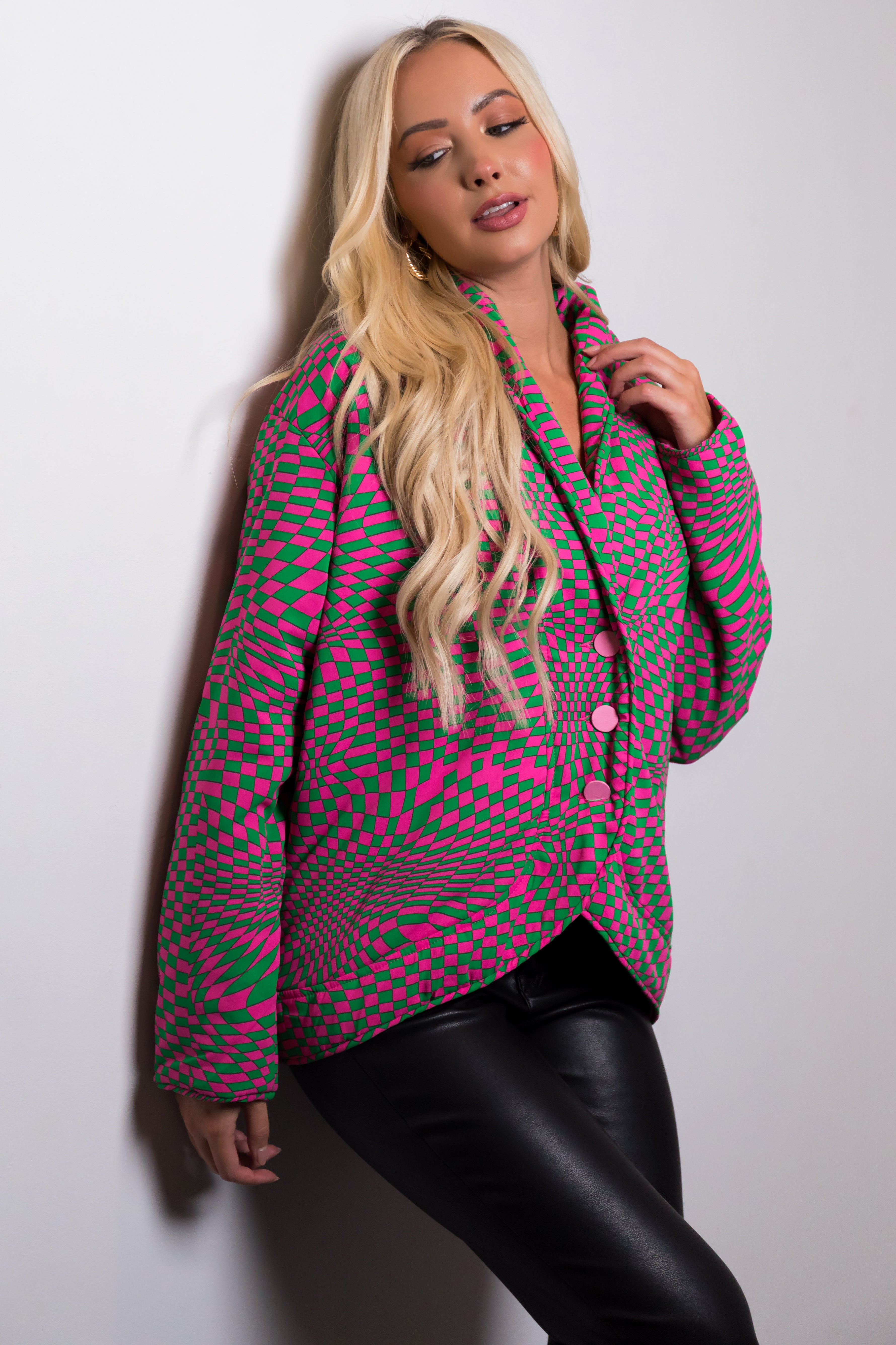 Magenta and Kelly Green Geometric Print Jacket