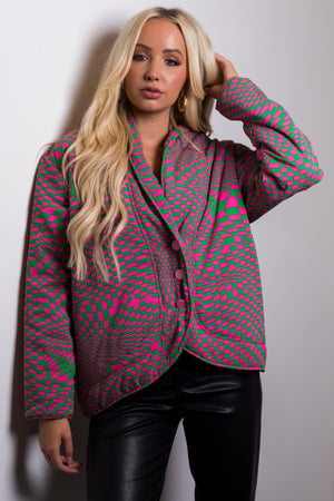 Magenta and Kelly Green Geometric Print Jacket