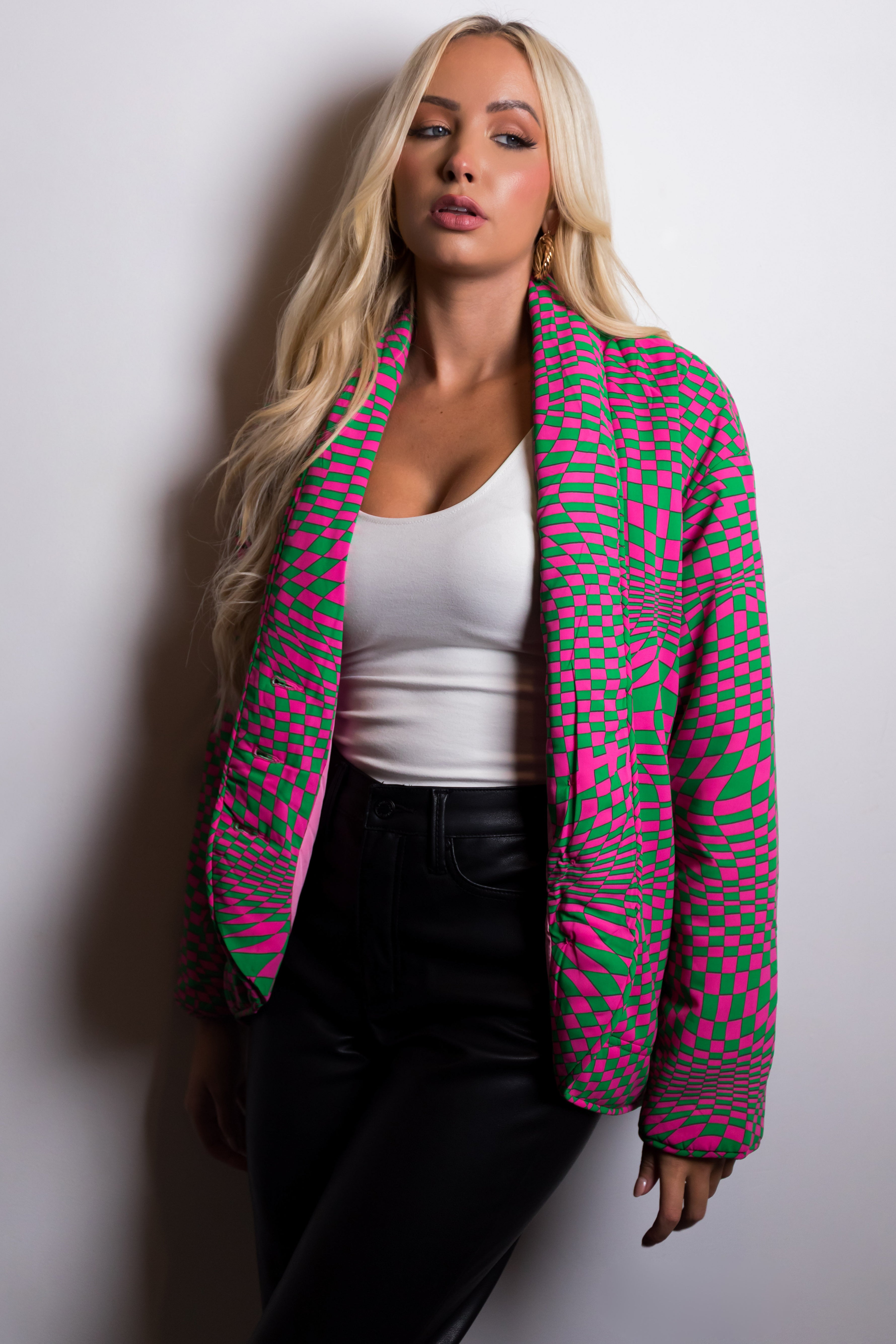 Magenta and Kelly Green Geometric Print Jacket