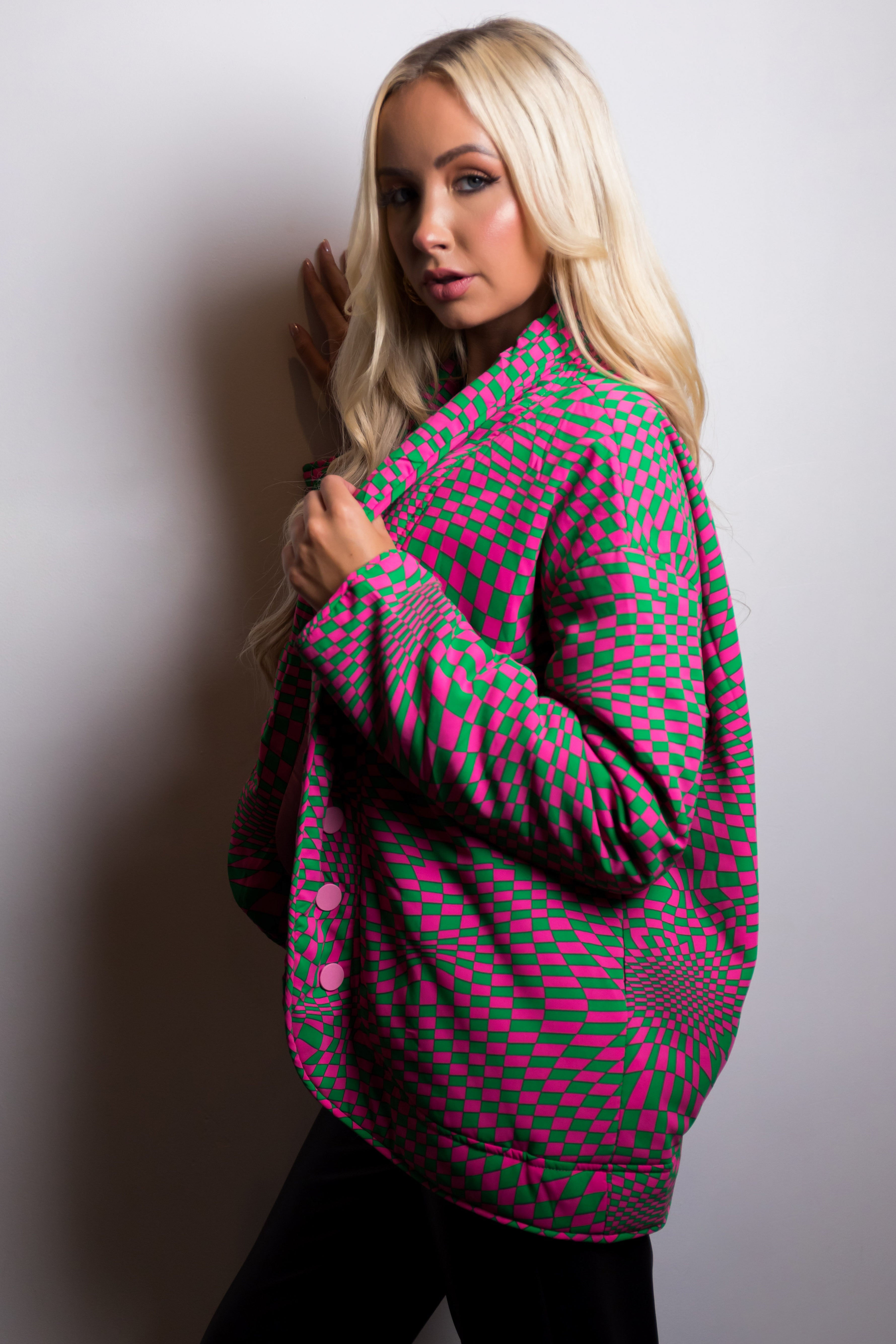 Magenta and Kelly Green Geometric Print Jacket