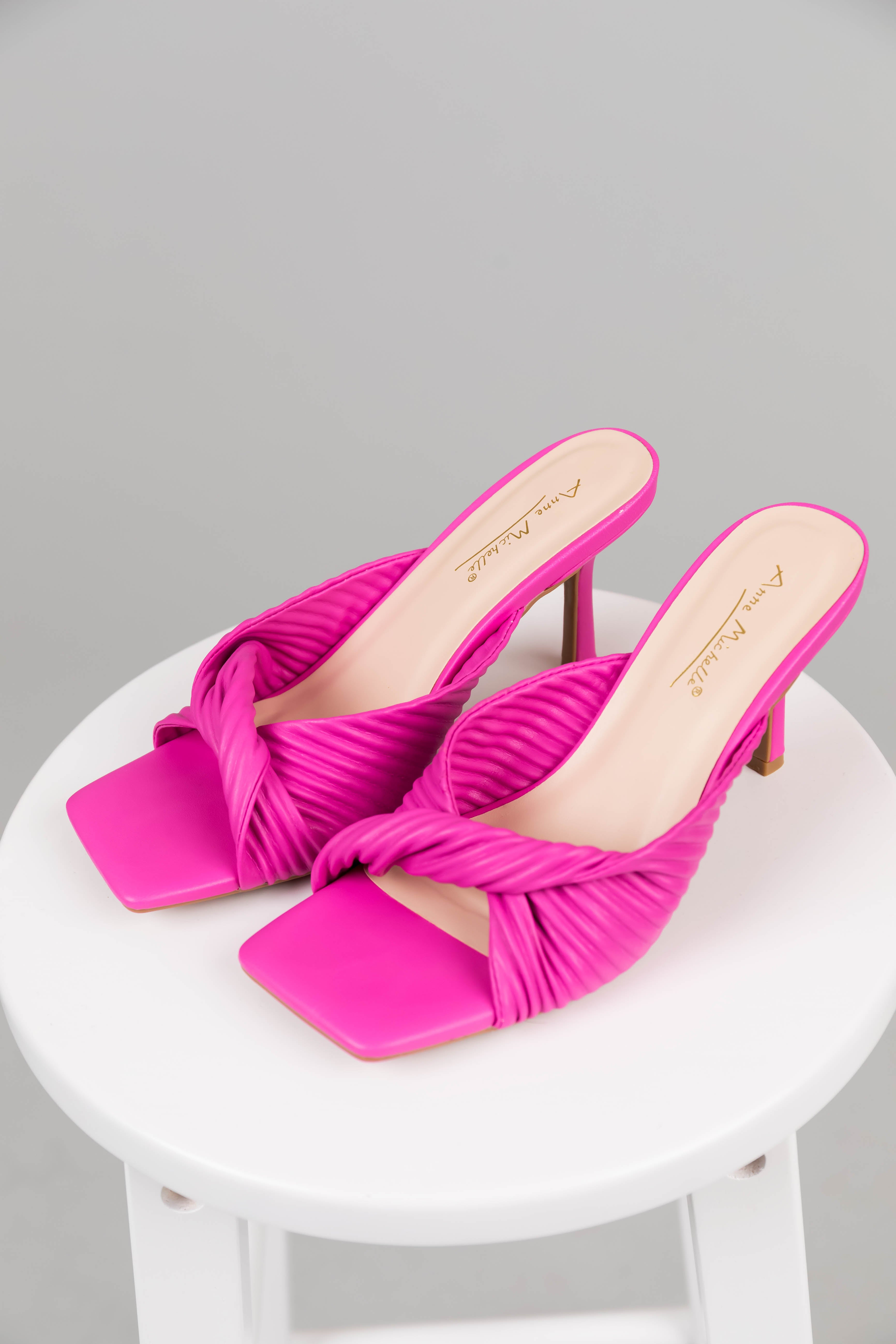 Magenta Faux Leather Twisted Square Toe Heels