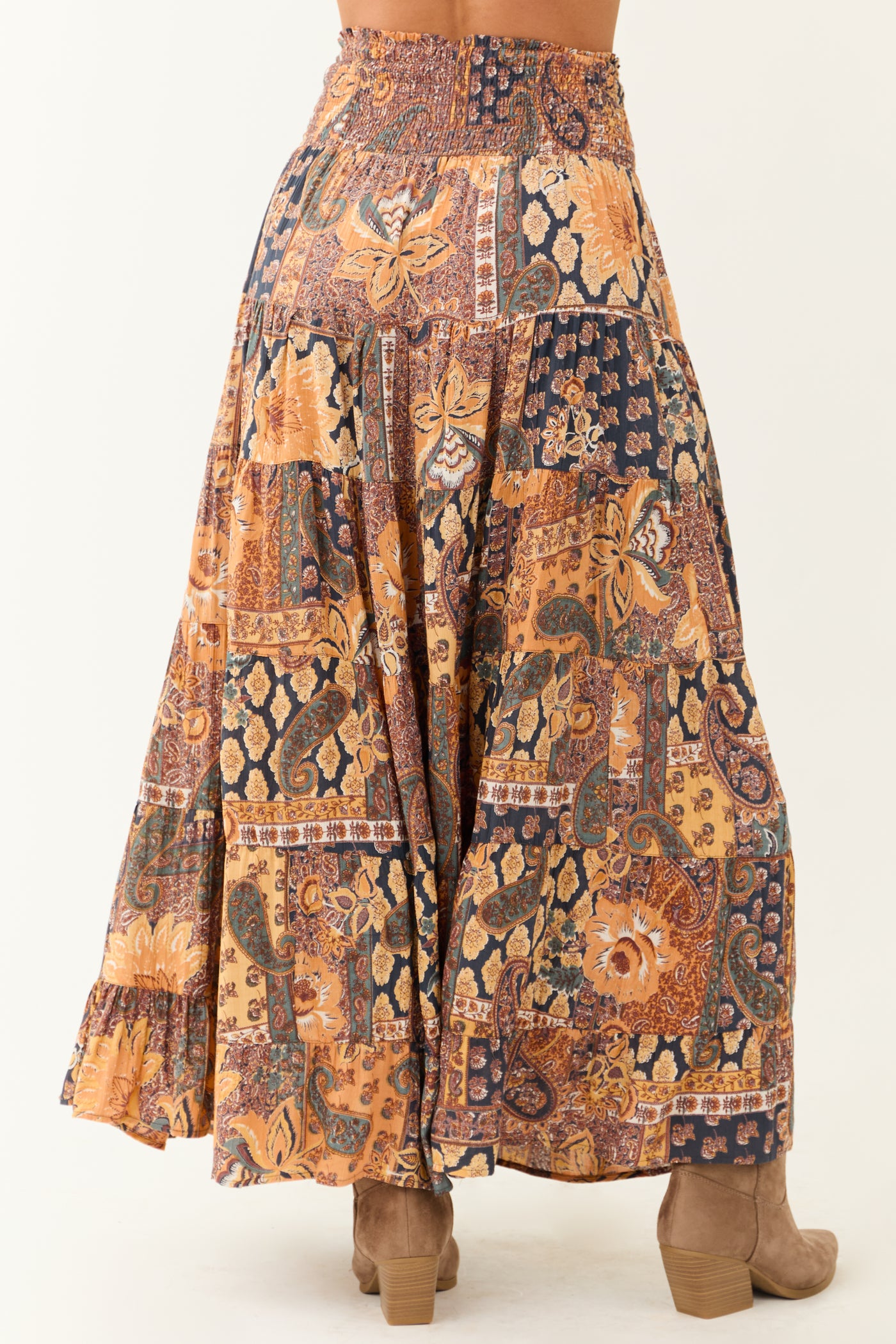 Mango Floral Print Smocked Waist Tiered Maxi Skirt