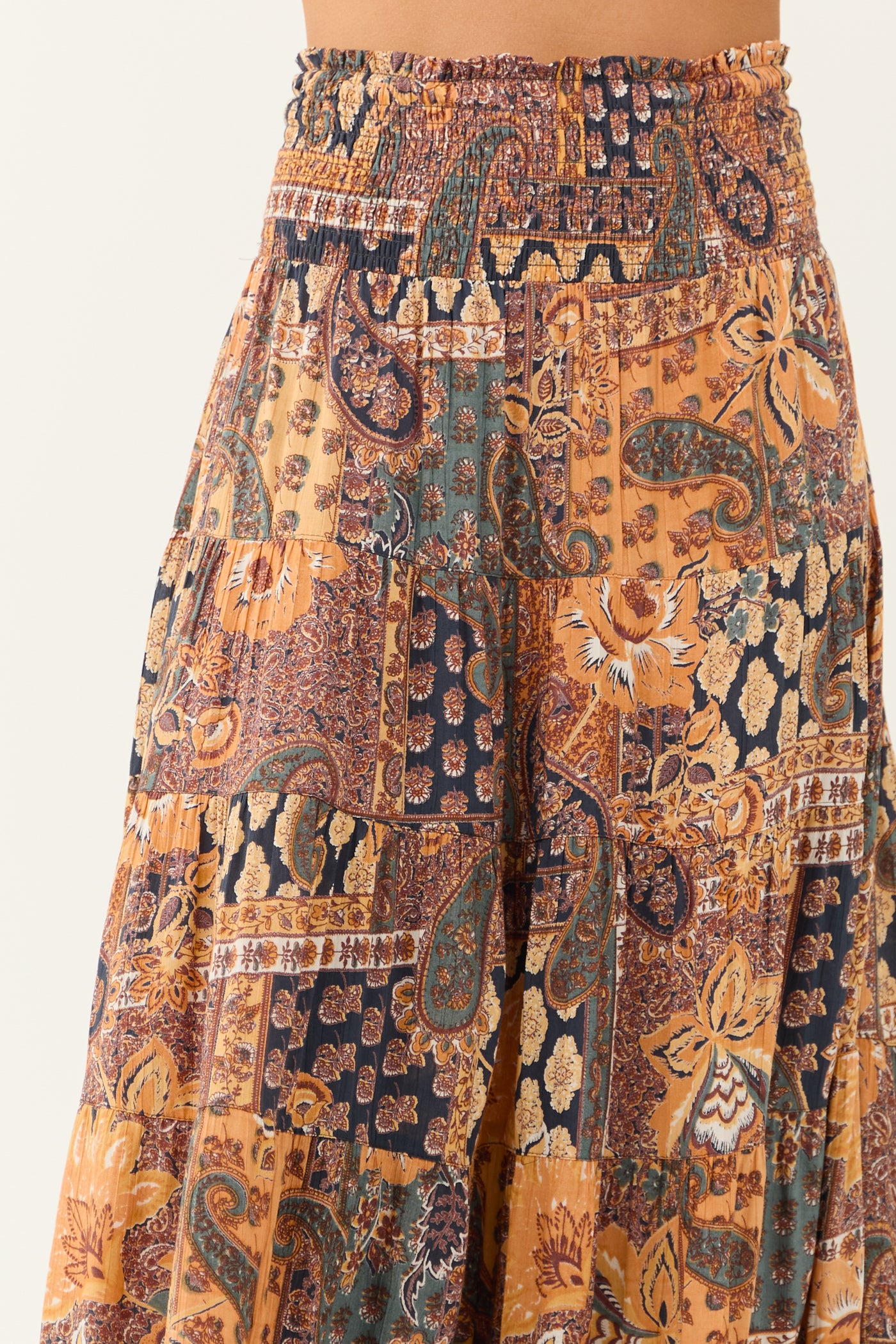 Mango Floral Print Smocked Waist Tiered Maxi Skirt