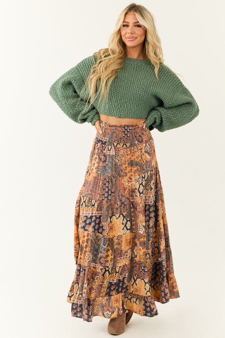 Mango Floral Print Smocked Waist Tiered Maxi Skirt