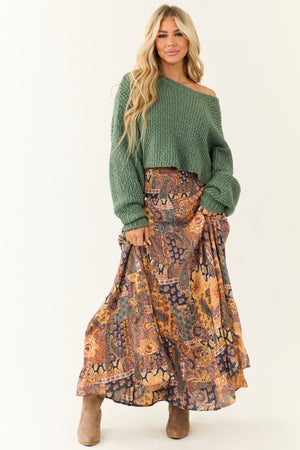 Mango Floral Print Smocked Waist Tiered Maxi Skirt