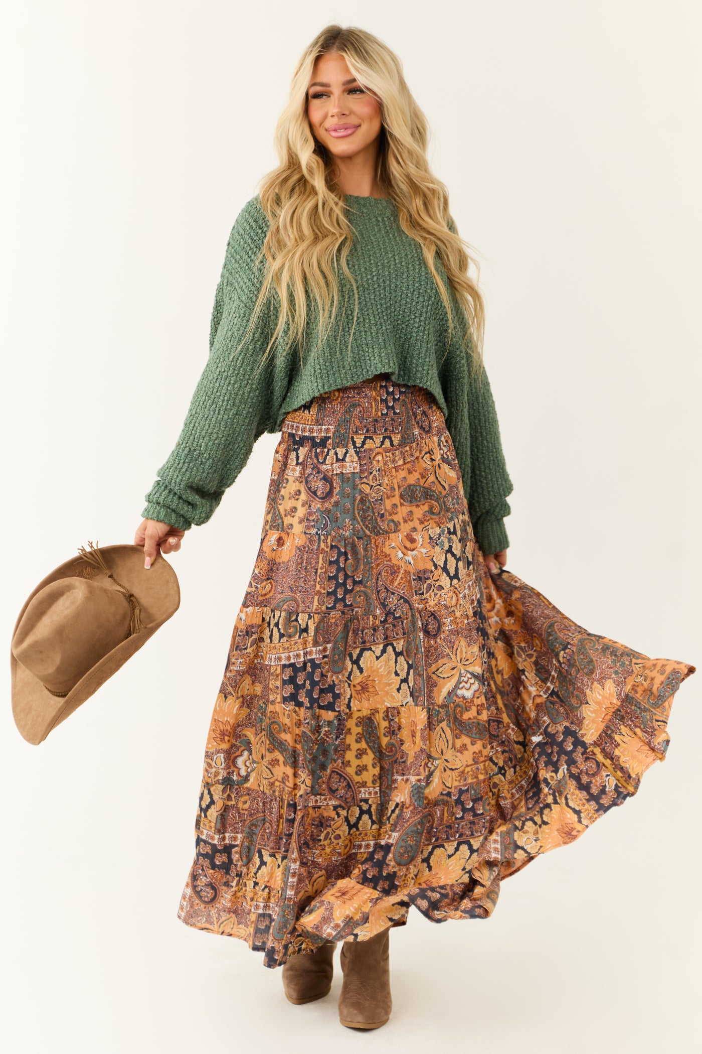 Mango Floral Print Smocked Waist Tiered Maxi Skirt