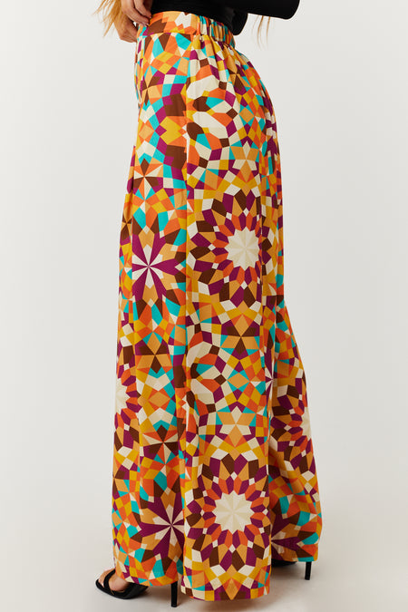 Marigold Geometric Print High Rise Wide Leg Pants