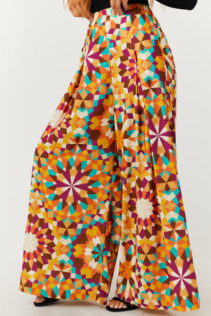 Marigold Geometric Print High Rise Wide Leg Pants