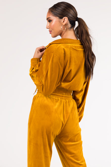 Marigold Velour Zip Up Jacket and Joggers Set