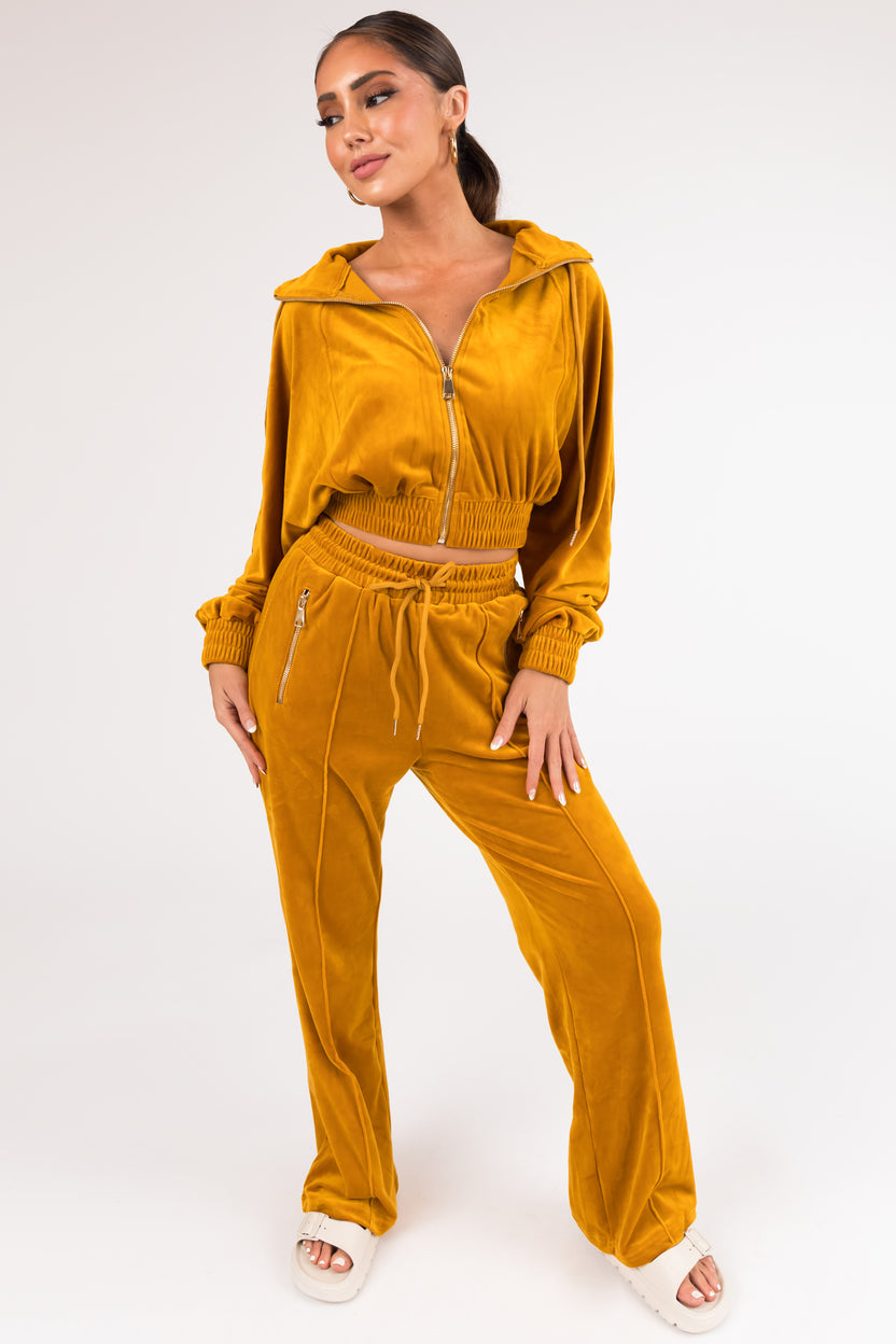 Marigold Velour Zip Up Jacket and Joggers Set