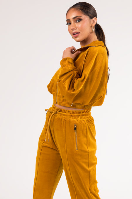 Marigold Velour Zip Up Jacket and Joggers Set