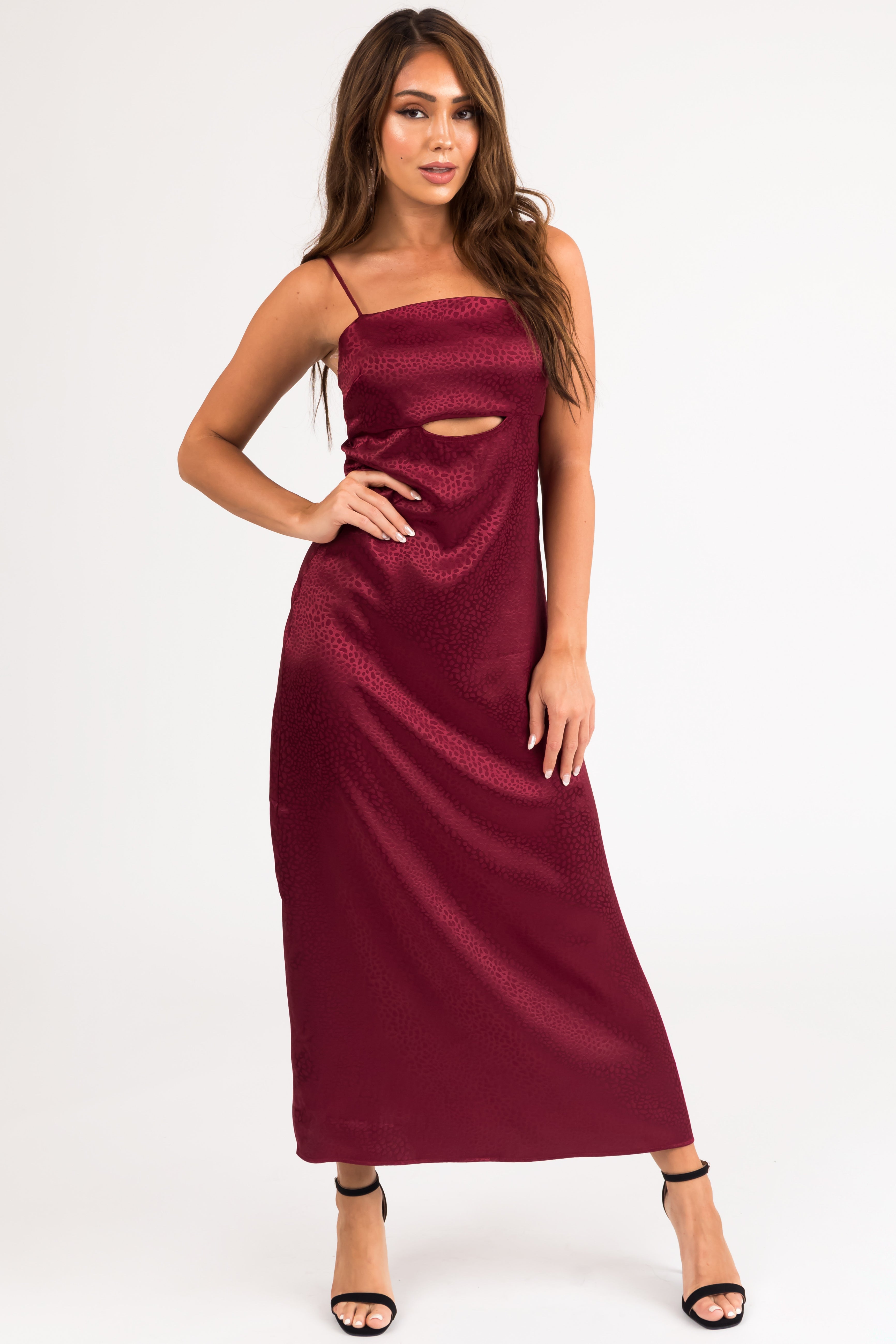 Maroon Animal Print Sleeveless Midi Dress