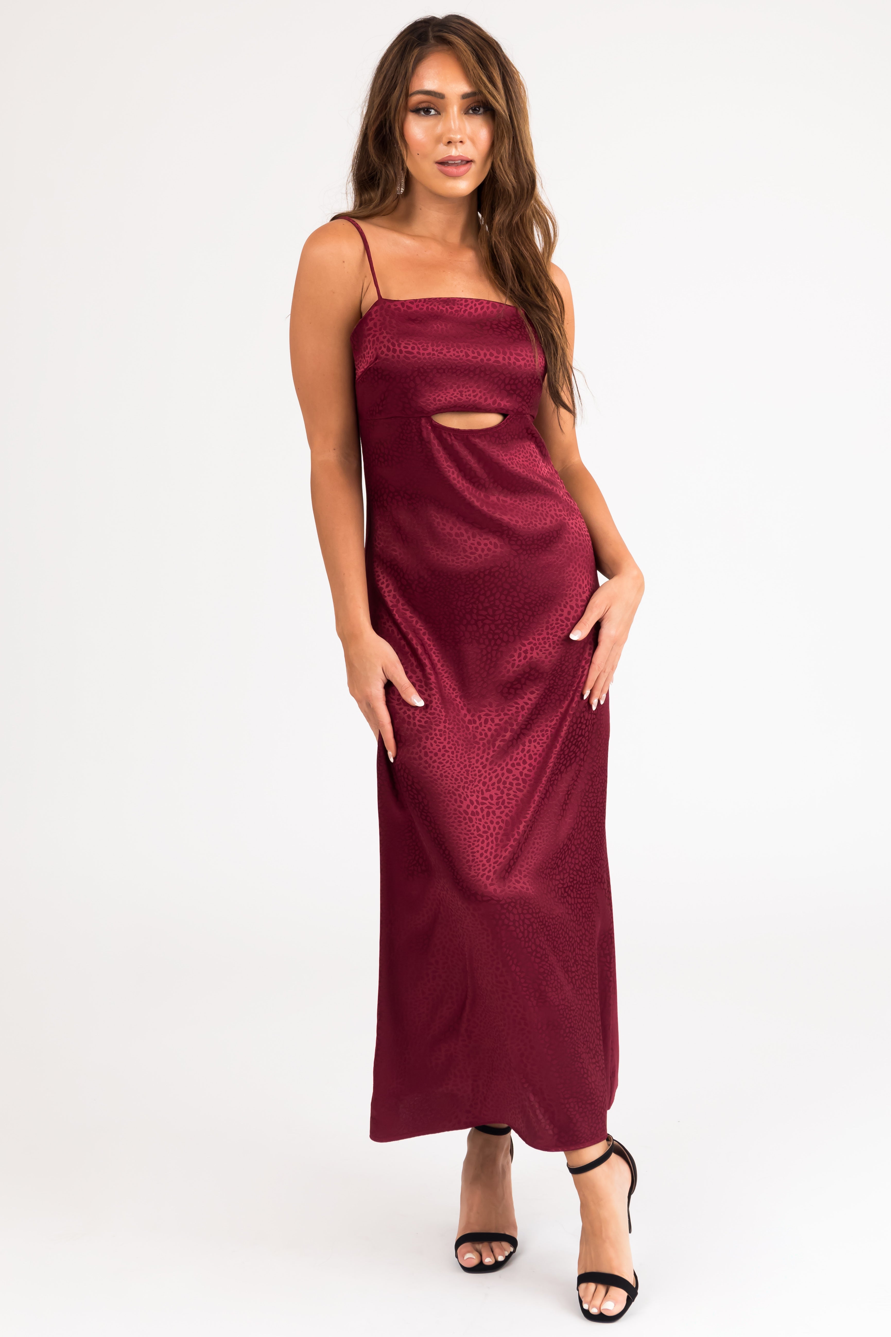 Maroon Animal Print Sleeveless Midi Dress