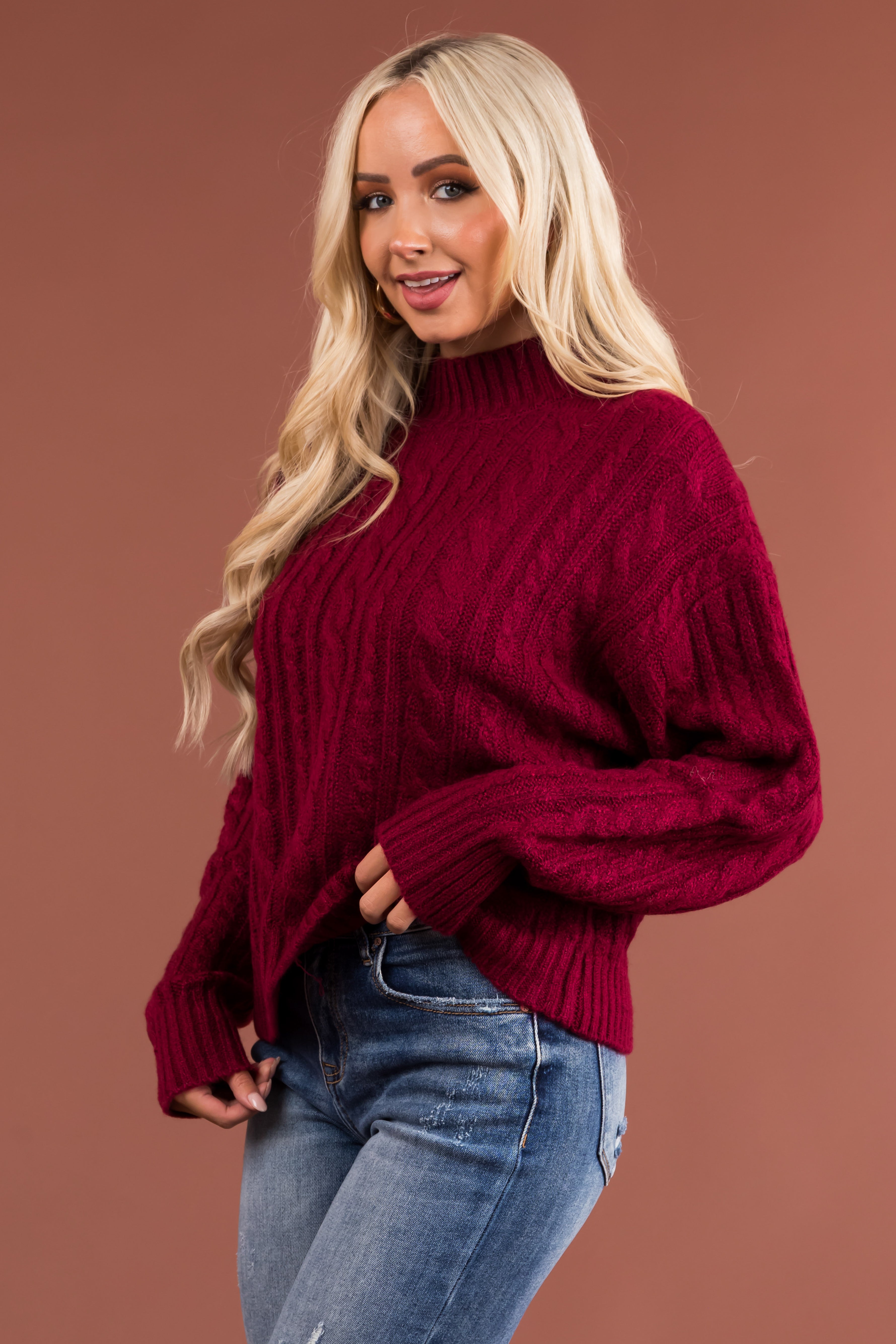 Maroon cable hot sale knit sweater