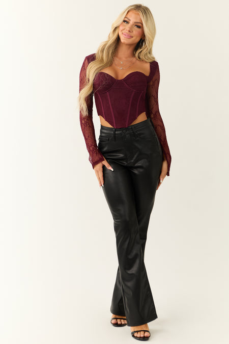 Maroon Long Sleeve Lace Cropped Corset Top