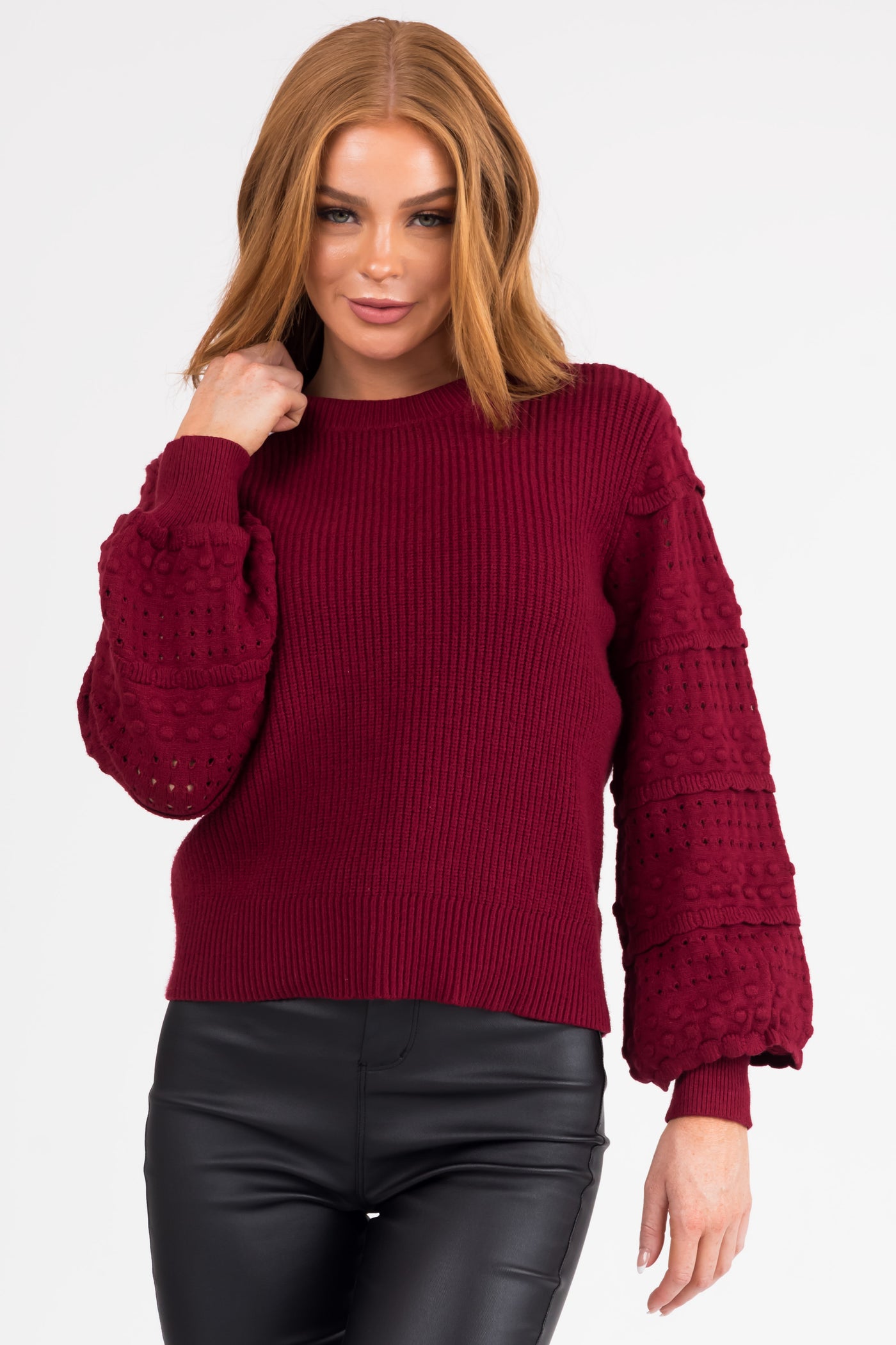 Pointelle Button Back Crew Sweater