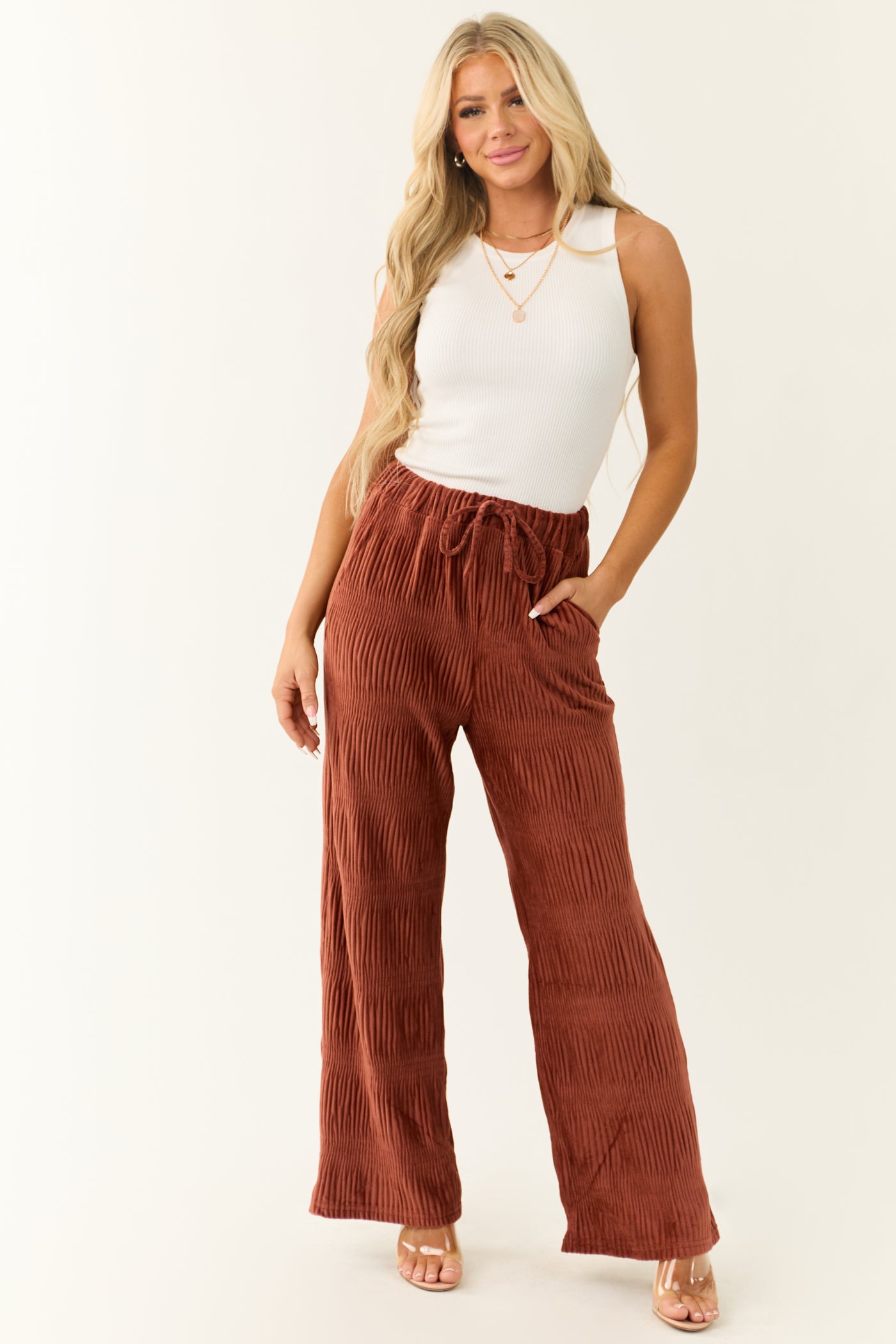 Marsala Super Soft Crinkle Velvet Wide Pants