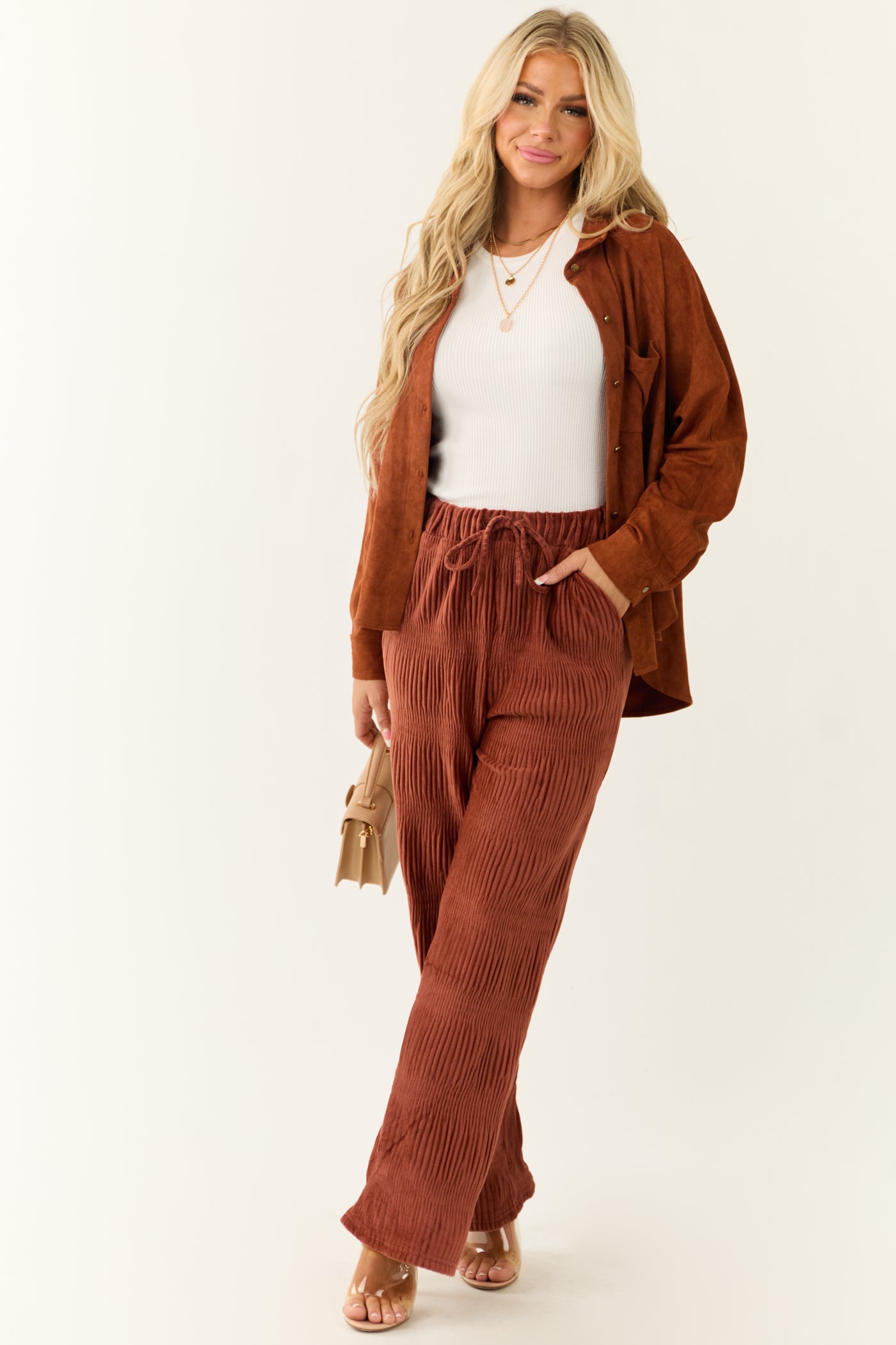 Marsala Super Soft Crinkle Velvet Wide Pants