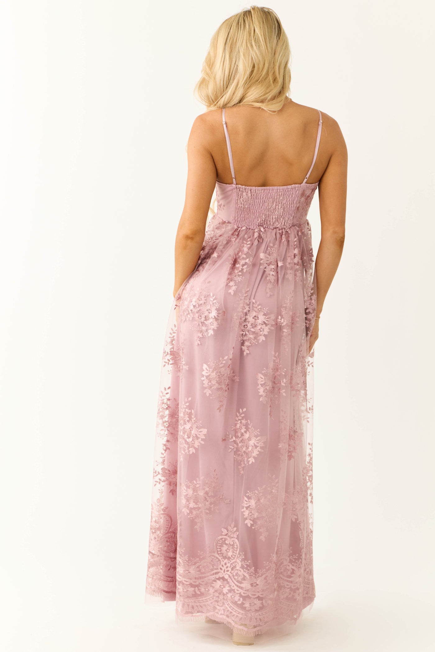 Mauve Floral Detail Sleeveless Maxi Dress