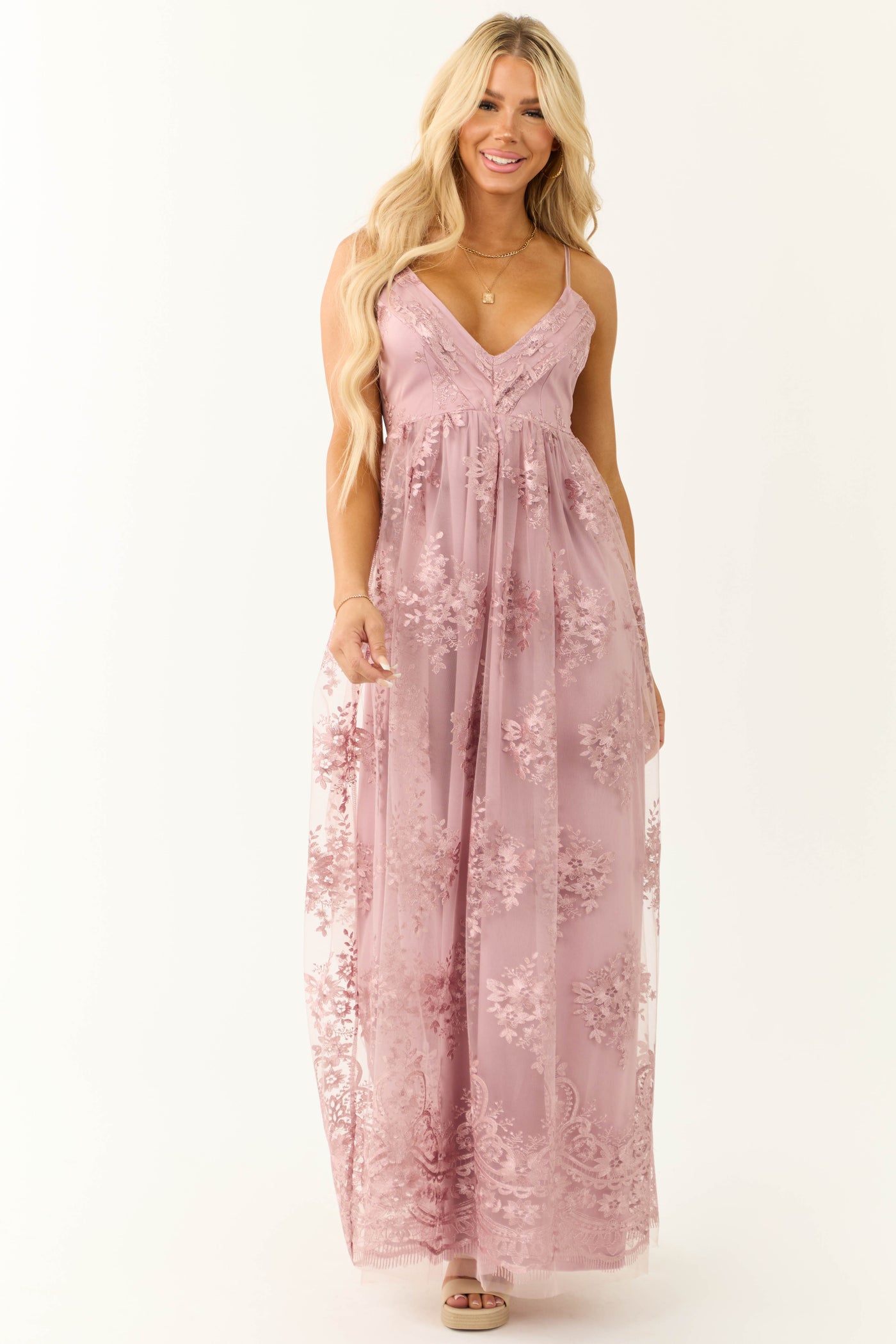 Mauve Floral Detail Sleeveless Maxi Dress