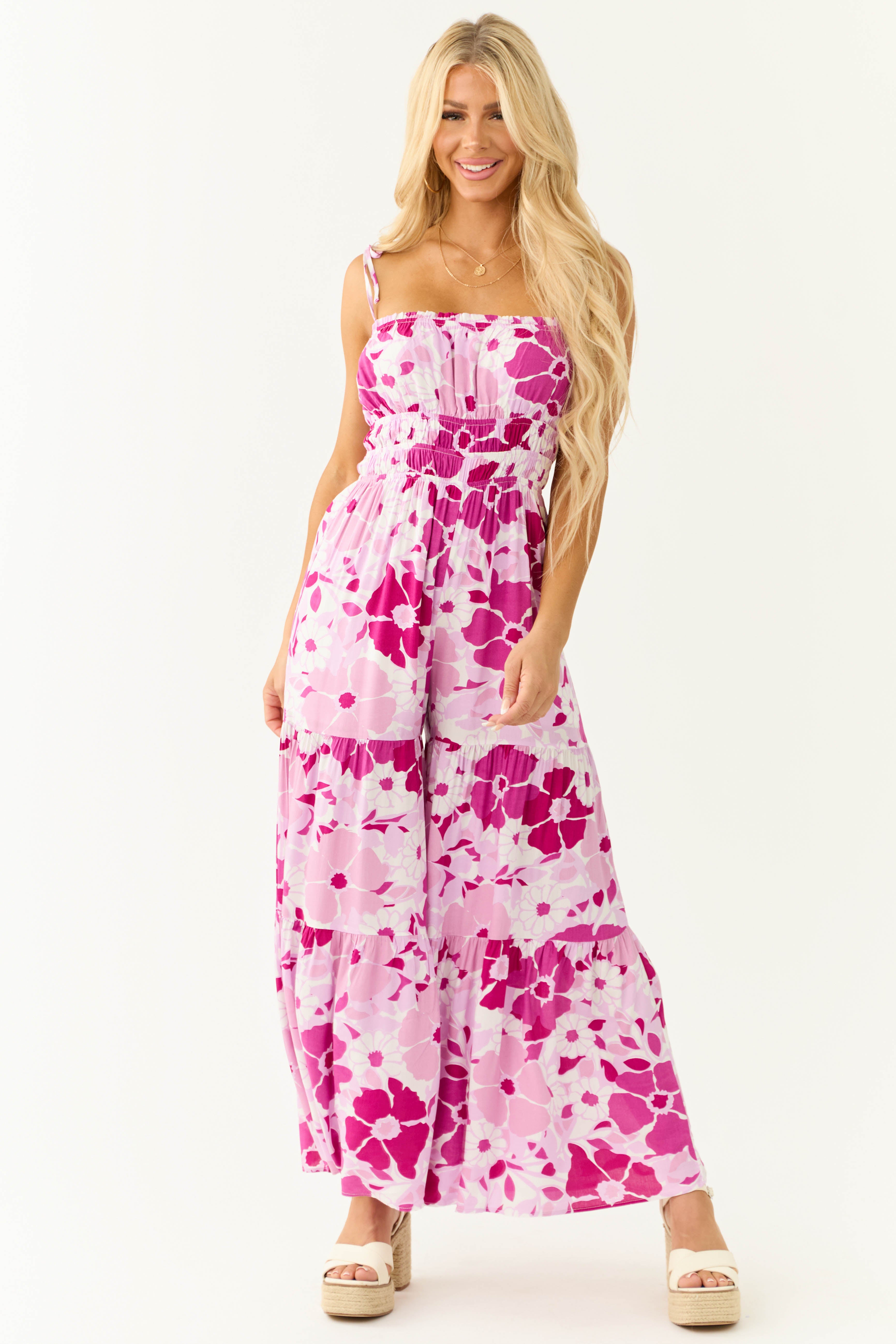 Mauve Floral Print Flowy Jumpsuit