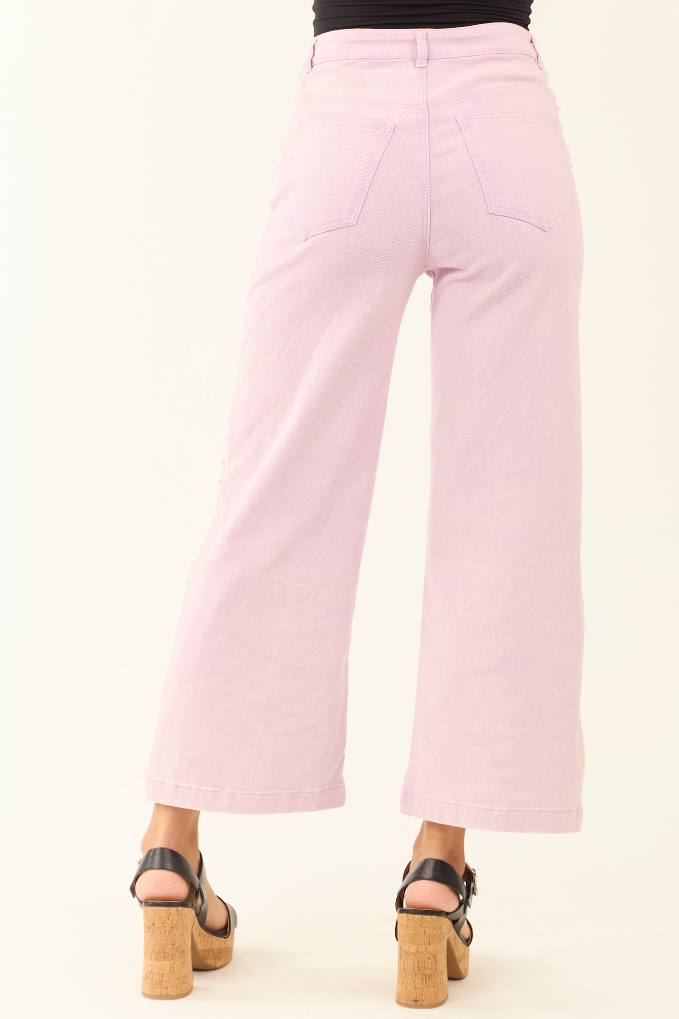 Mauve High Rise Pearl Embellished Denim Pants