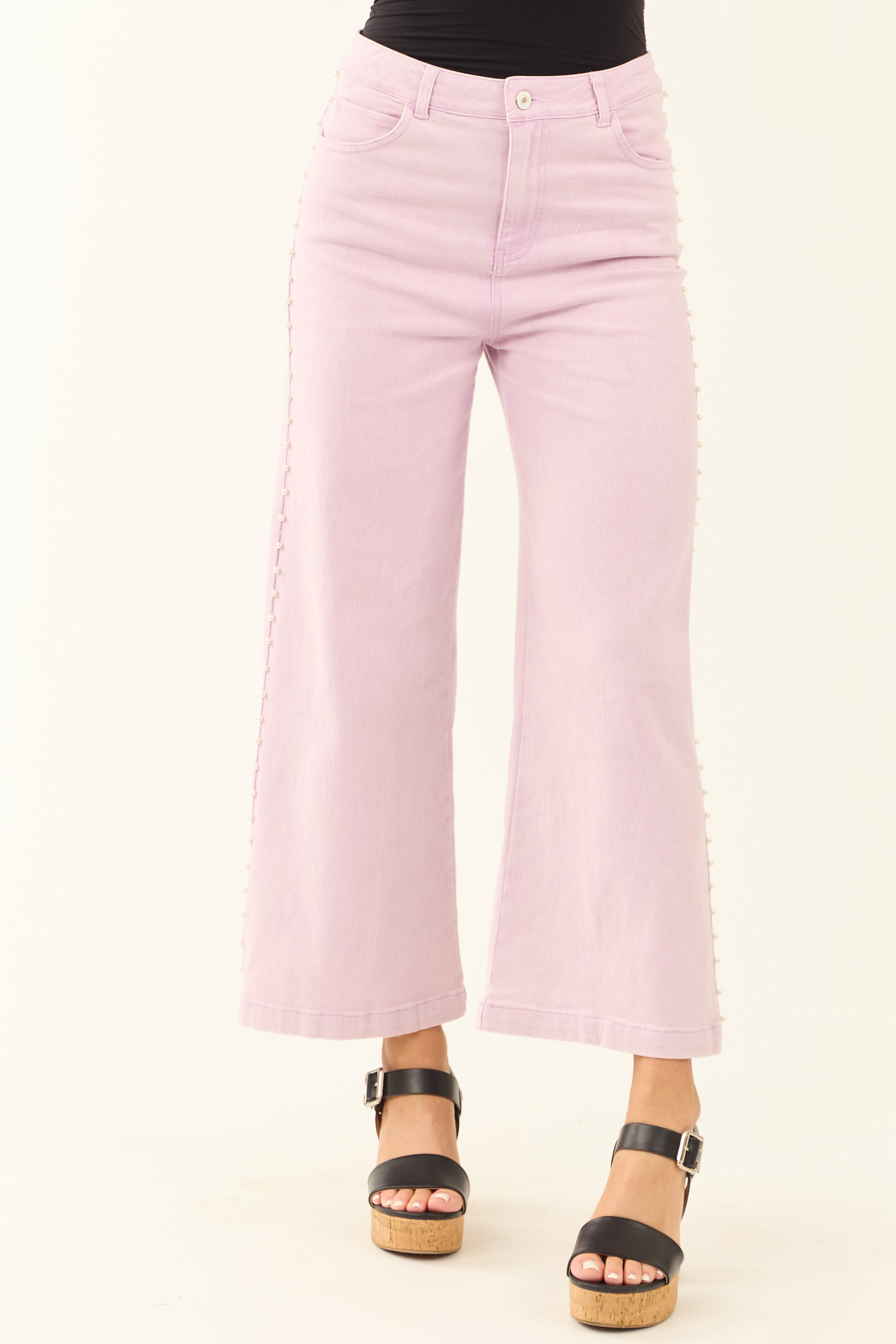 Mauve High Rise Pearl Embellished Denim Pants