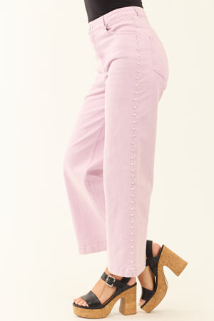 Mauve High Rise Pearl Embellished Denim Pants