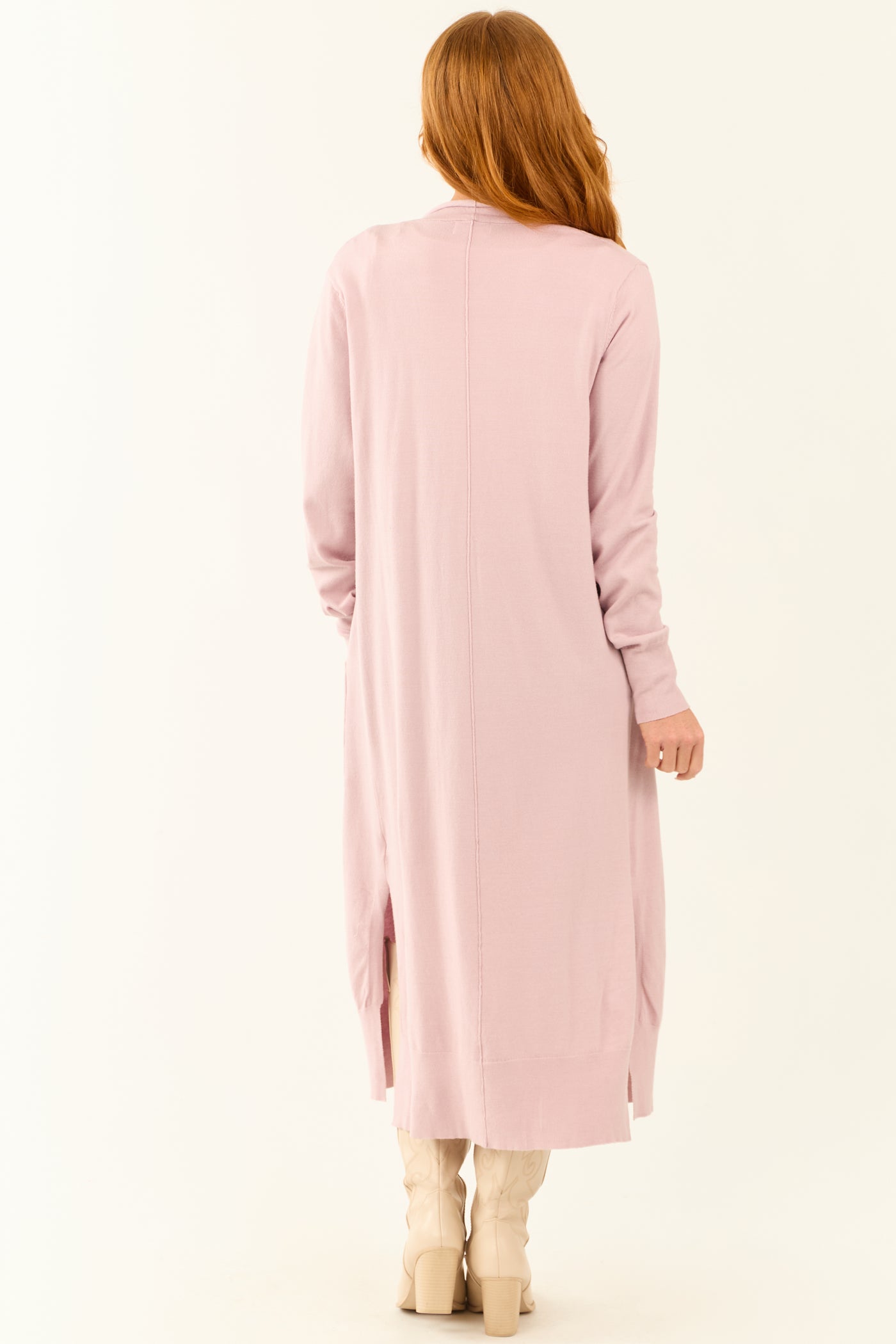 Mauve Open Front A-Line Long Sleeve Duster Cardigan