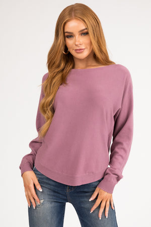 Mauve Ribbed Trim Super Soft Light Sweater