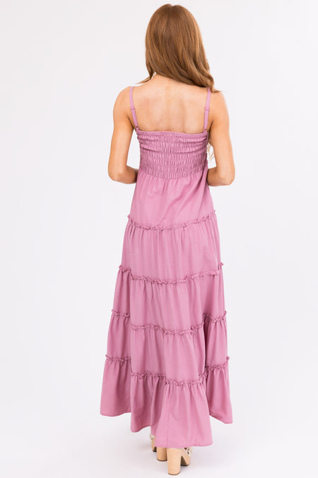 Mauve Smocked Top Tiered Maxi Dress