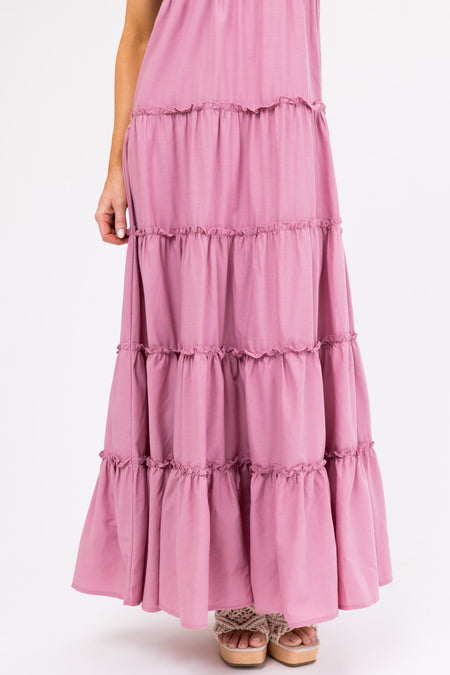 Mauve Smocked Top Tiered Maxi Dress