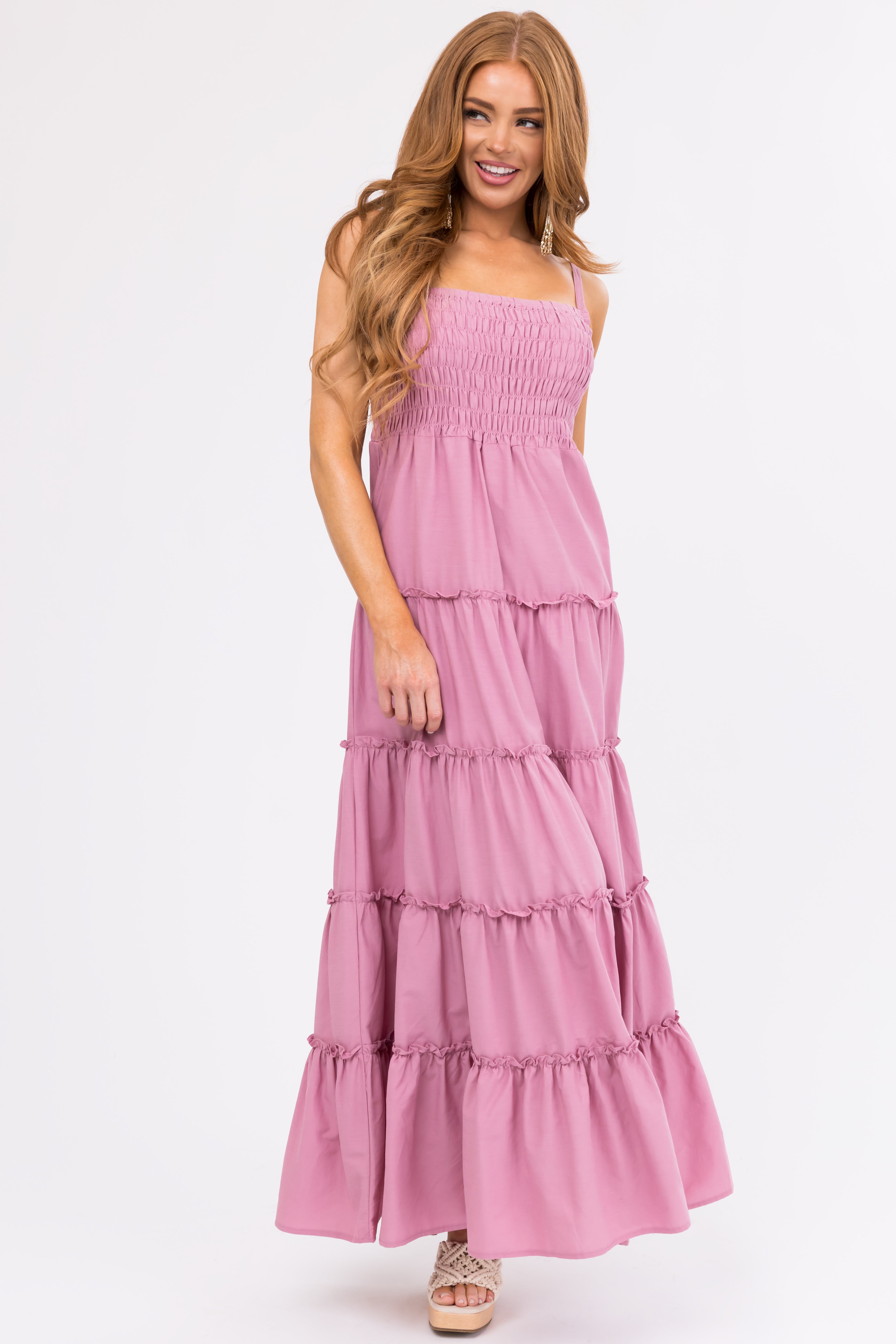 Mauve Smocked Top Tiered Maxi Dress